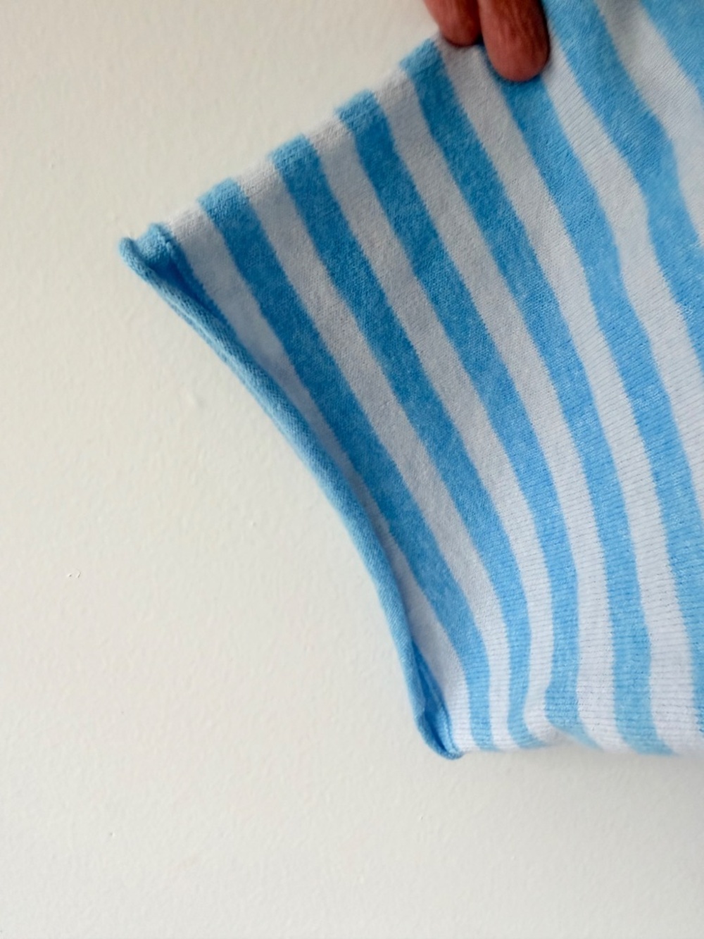 Aerie Sunday Soft Boatneck Sweater Light Blue Stripe Rolled hem Soft Cozy Lounge - Picture 7 of 11